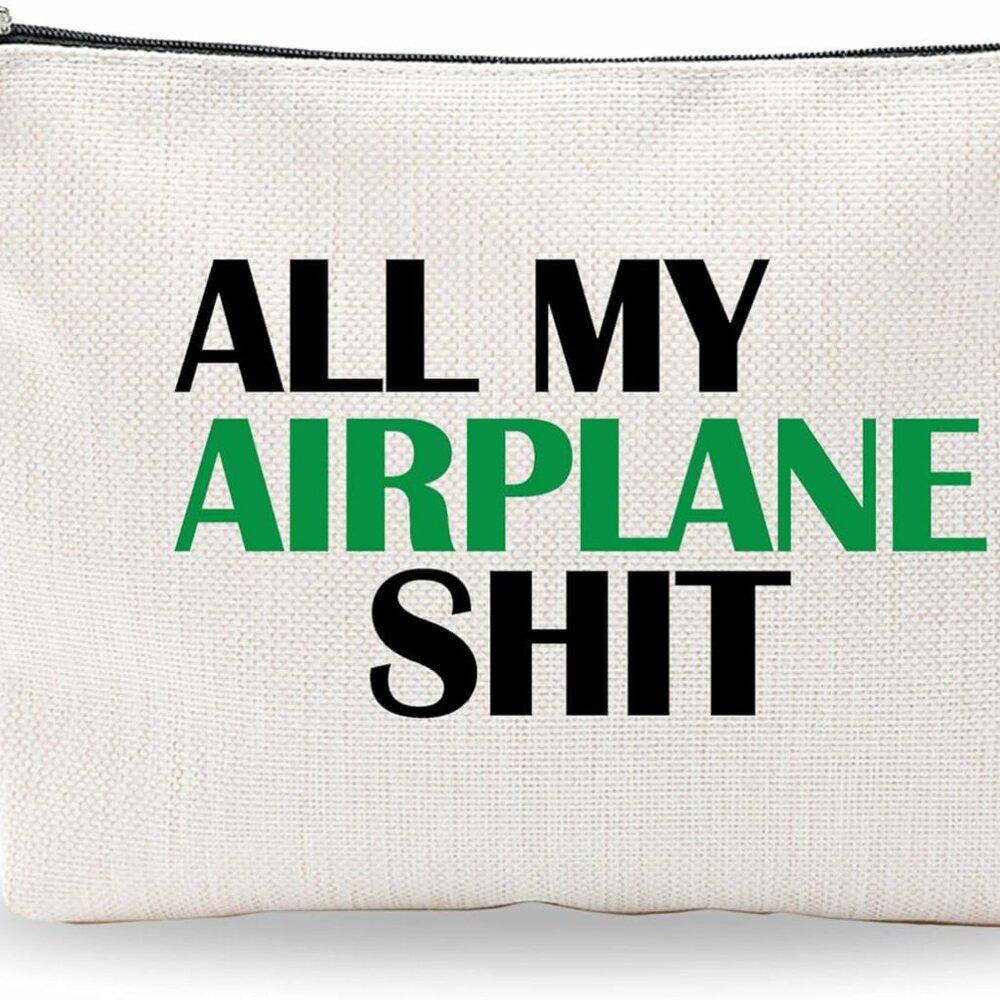 Make Up Bag For Woman, Cosmetic Bag With Hand Strap - All My Airplane Shit - Lin